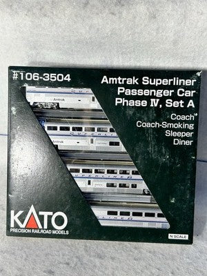 Beautiful KATO Amtrak Superliner Phase IV 4-Car Passenger Set “A” N GAUGE