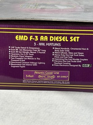 Beautiful MTH Atlantic Coast Line RR 3 Engine/2 Passenger Car Set O Gauge Car