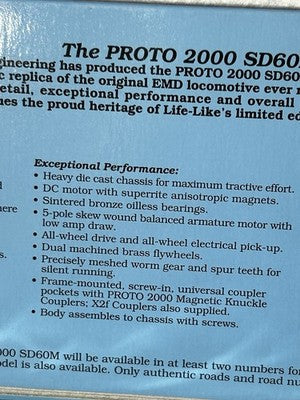 Stately Proto 2000 Conrail RR SD- 60 DCC Ready Loco HO