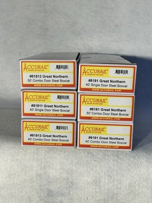 Nice Accurail Great Northern RR 40’ 6 Pack Box Car  Kits HO